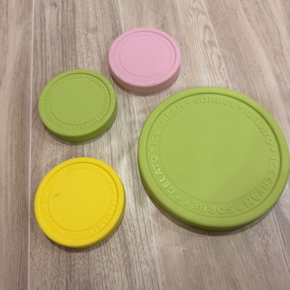 Replacement Silicone Ice Cream‎ Sorbet Gelato Container Lids Set of 4 Pink Green